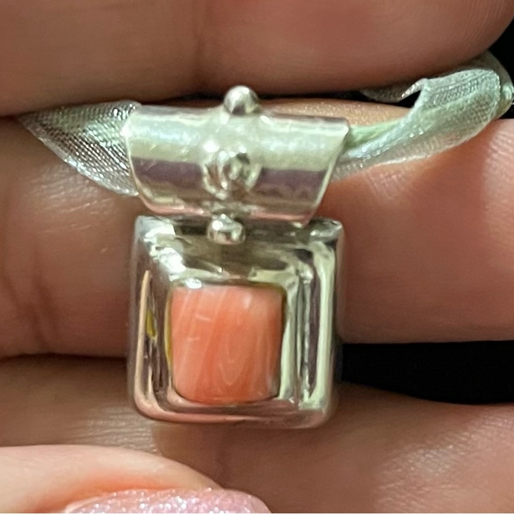 925 Sterling Silver Coral Pendant with lace choker vintage - Picture 3 of 5